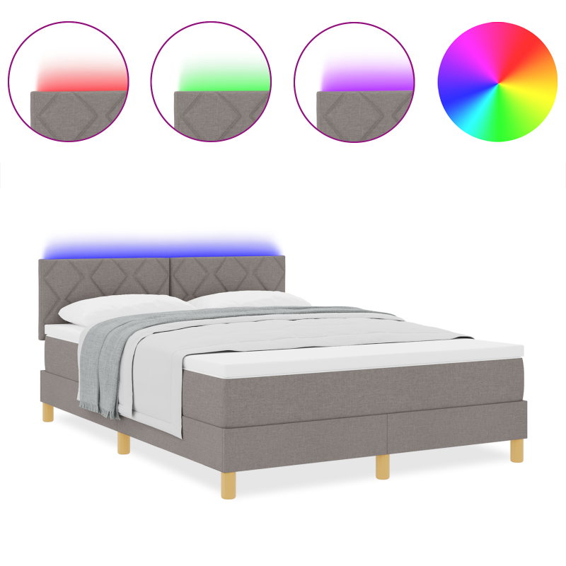 Boxspringbett mit Matratze & LED Taupe 140x190 cm Stoff