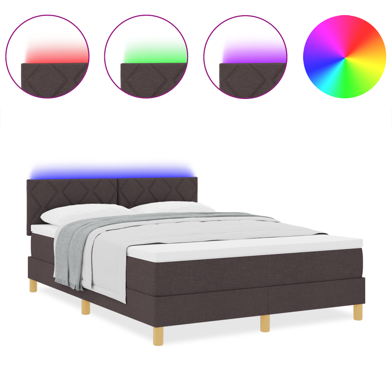 Boxspringbett mit Matratze & LED Dunkelbraun 140x200 cm Stoff