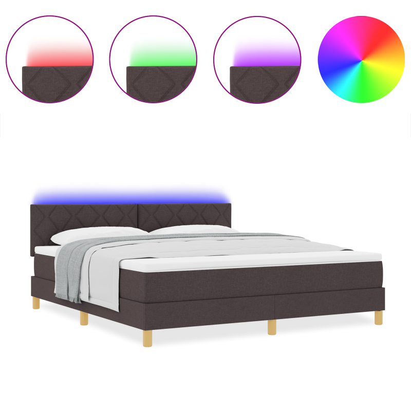 Boxspringbett mit Matratze & LED Dunkelbraun 180x200 cm Stoff