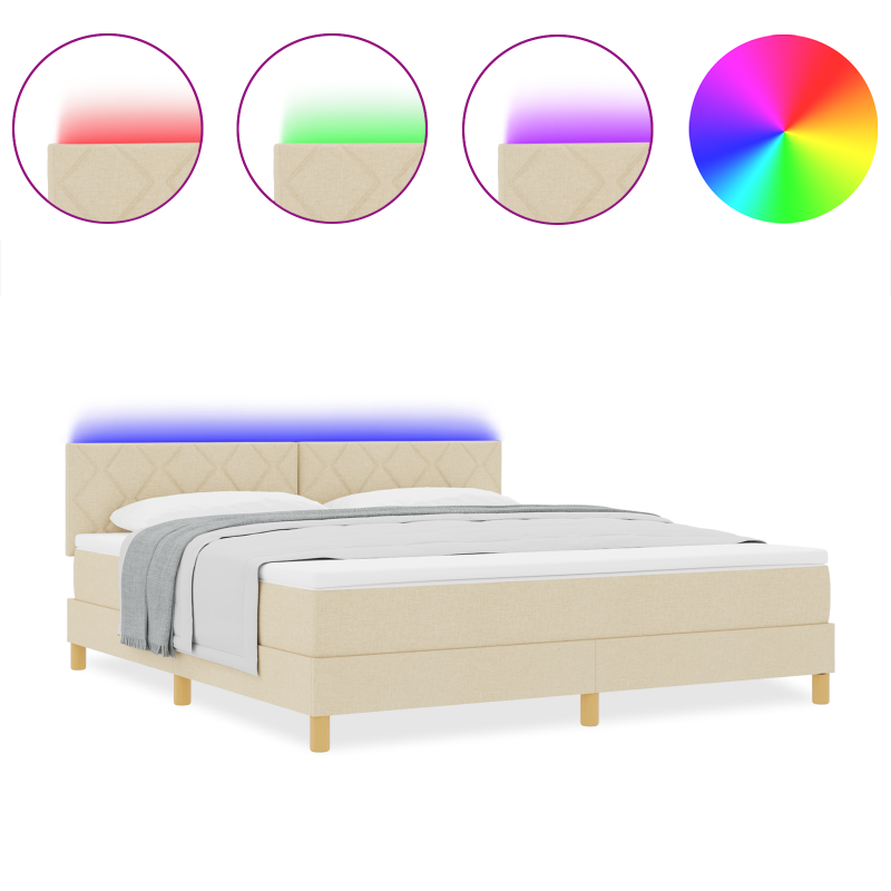 Boxspringbett mit Matratze & LED Creme 180x200 cm Stoff