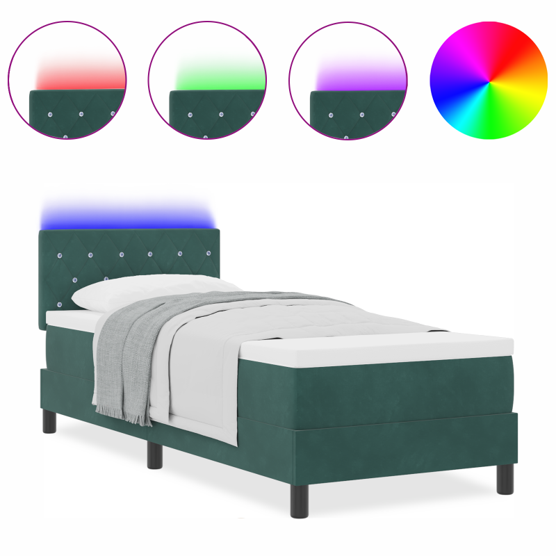 Boxspringbett mit Matratze & LED Dunkelgrün 80x200 cm Samt