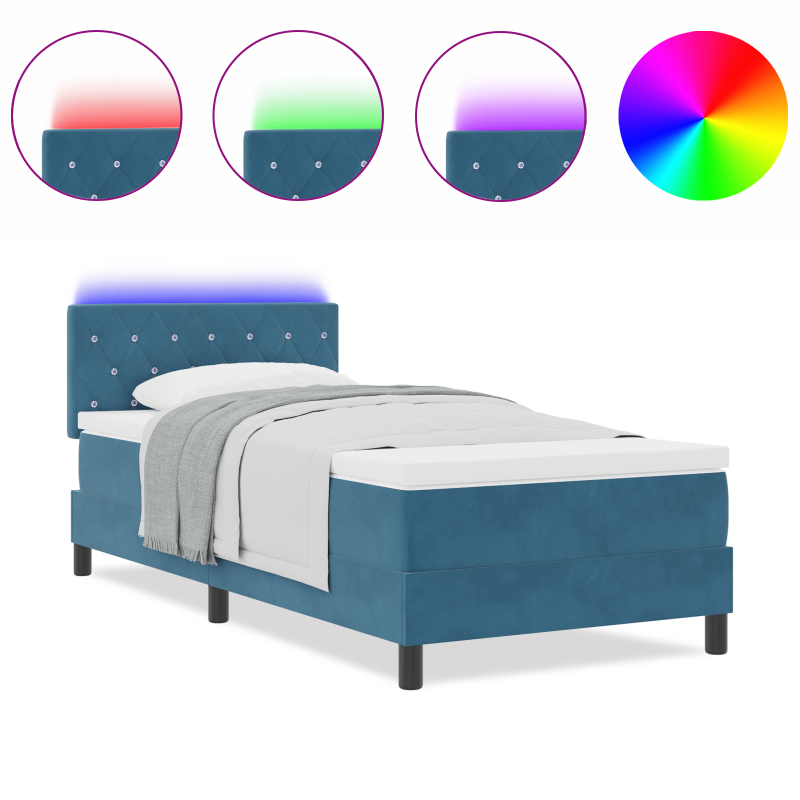 Boxspringbett mit Matratze & LED Dunkelblau 90x190 cm Samt