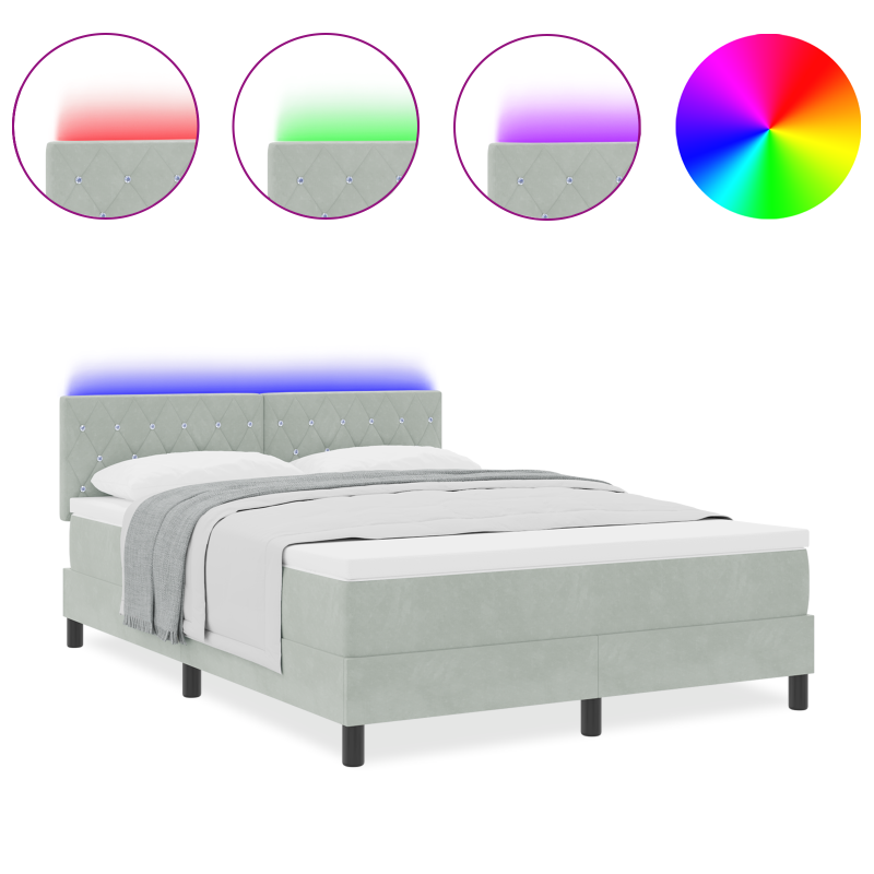 Boxspringbett mit Matratze & LED Licht Hellgrau 160x200 cm Samt