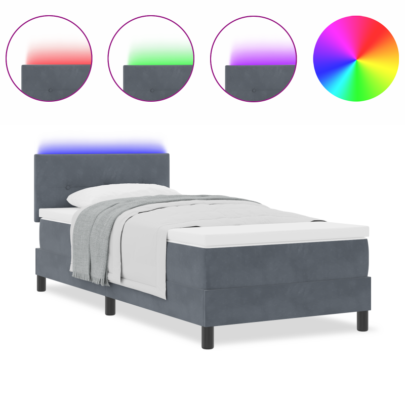 Boxspringbett mit Matratze & LED Dunkelgrau 90x200 cm Velvet