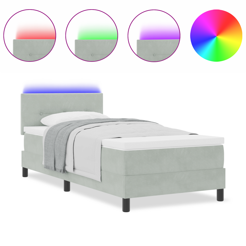 Boxspringbett mit Matratze & LED Licht Grau 100x200 cm Samt