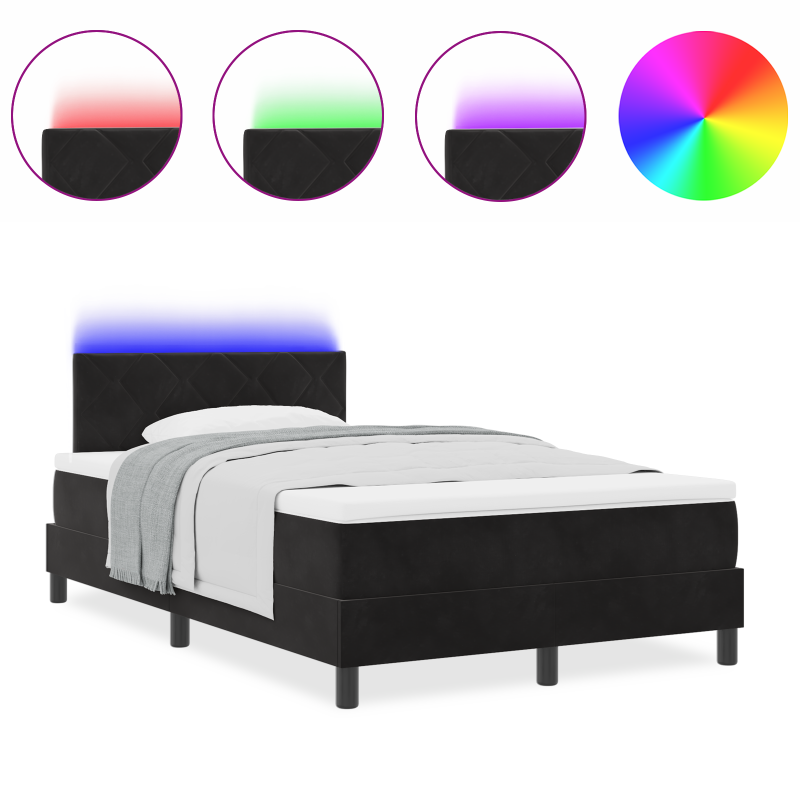 Boxspringbett mit Matratze & LED Schwarz 120x190 cm Samt