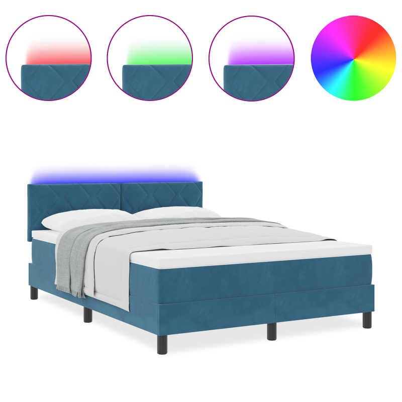 Boxspringbett mit Matratze und LED Dunkelblau 140x190 cm Samt