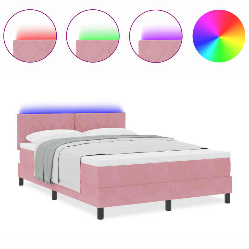 Boxspringbett mit Matratze & LED Pink 160x200 cm Samt