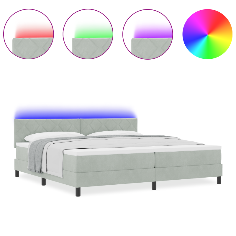 Boxspringbett mit Matratze & LED Licht Hellgrau 200x200 cm Samt