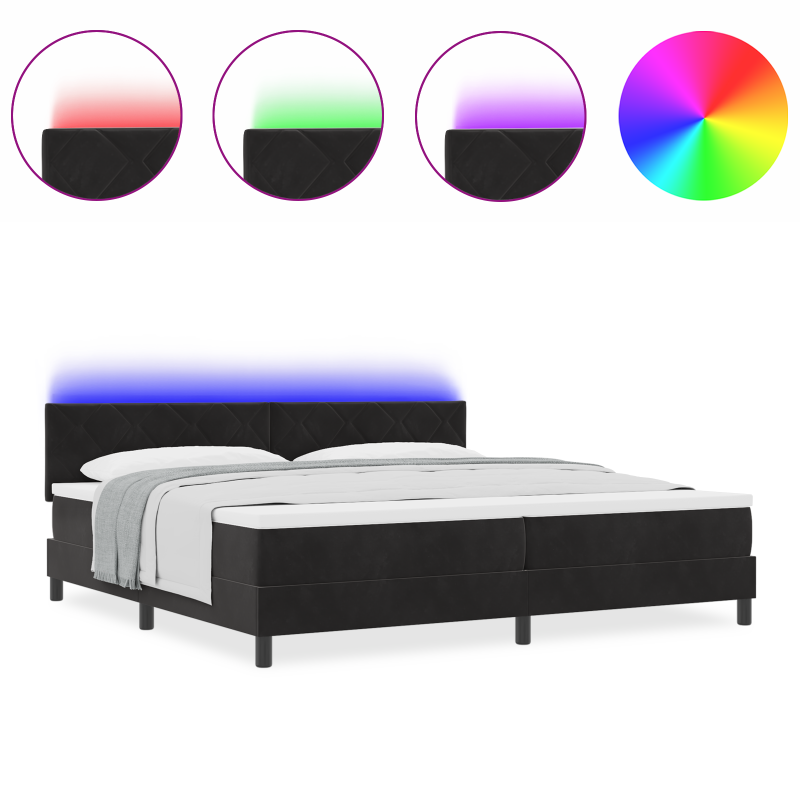 Boxspringbett mit Matratze & LED Schwarz 200x200 cm Velours