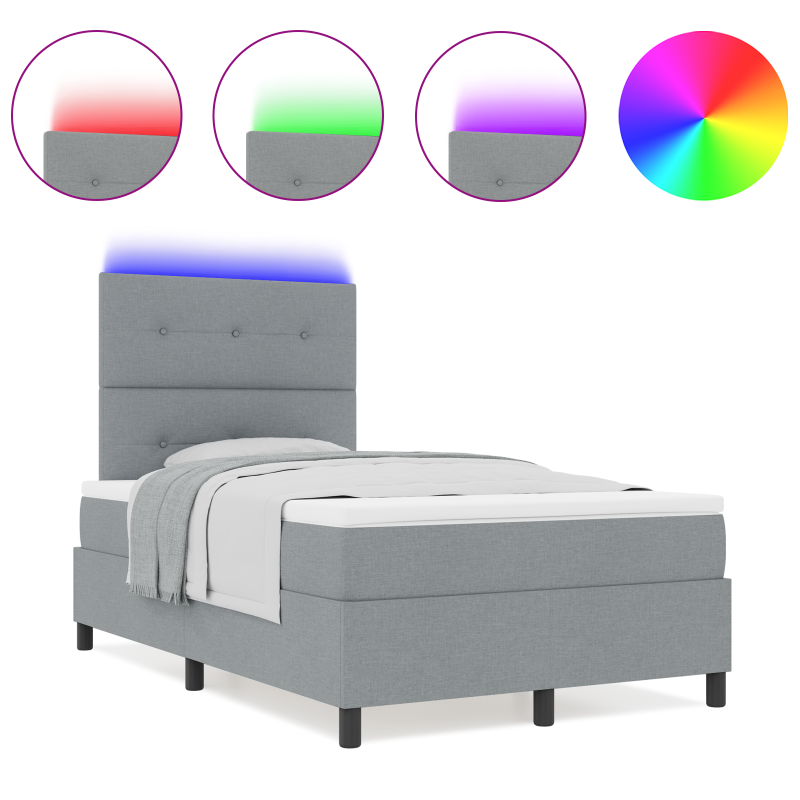 Boxspringbett mit Matratze & LED Hellgrau 120x190 cm Stoff