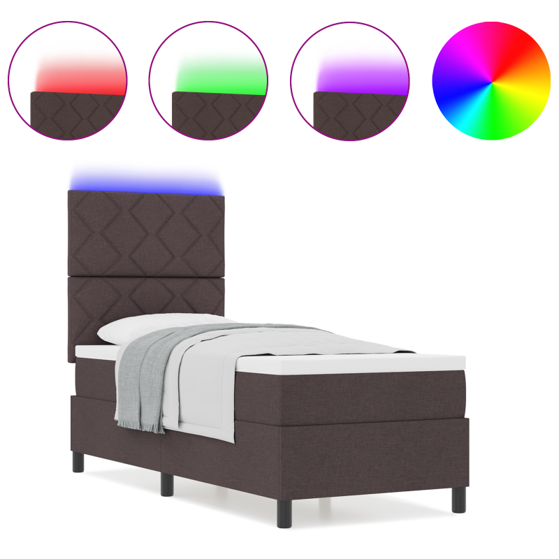 Boxspringbett mit Matratze & LED Dunkelbraun 80x200 cm Stoff