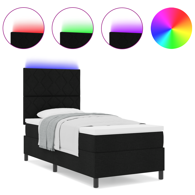 Boxspringbett mit Matratze & LED Schwarz 100x200 cm Stoff