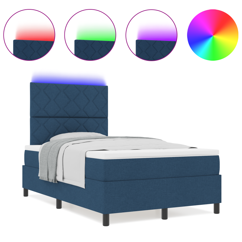 Boxspringbett mit Matratze & LED Blau 120x200 cm Stoff