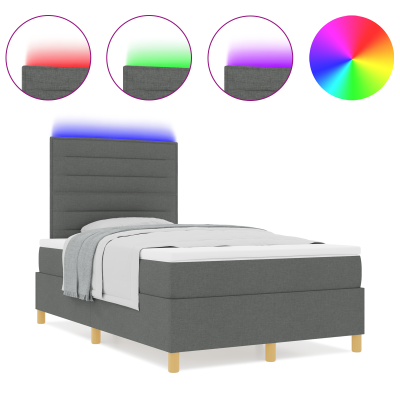 Boxspringbett mit Matratze & LED Dunkelgrau 120x200 cm Stoff