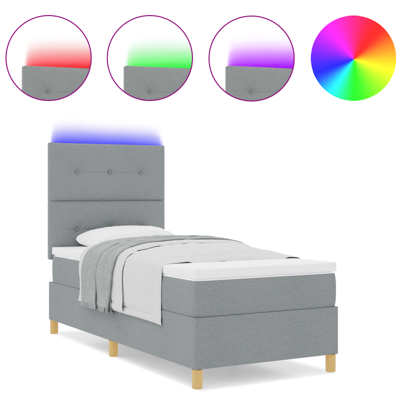Boxspringbett mit Matratze & LED Licht Hellgrau 100x200 cm Stoff