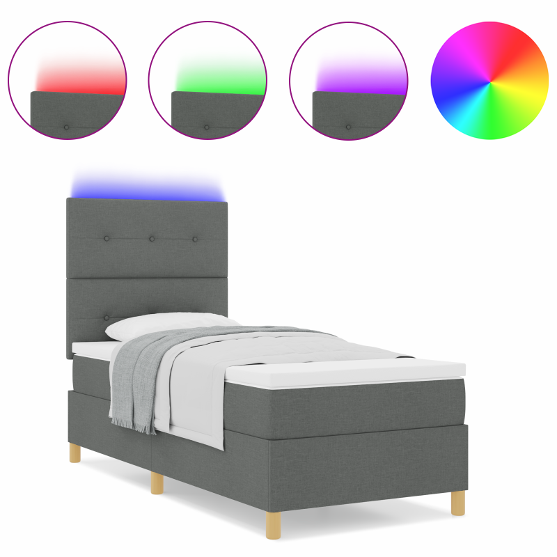 Boxspringbett mit Matratze & LED Dunkelgrau 100x200 cm Stoff