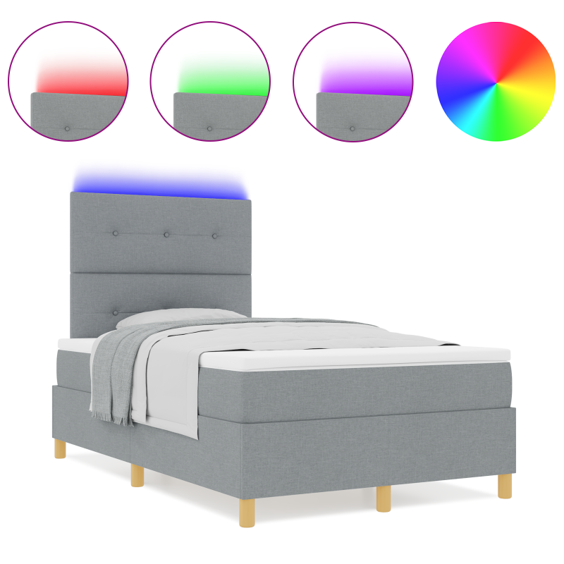 Boxspringbett mit Matratze & LED Licht Grau 120x190 cm Stoff