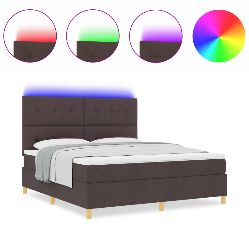 Boxspringbett mit Matratze und LED Dunkelbraun 180x200 cm Stoff
