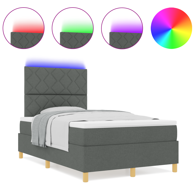 Boxspringbett mit Matratze & LED Dunkelgrau 120x190 cm Stoff