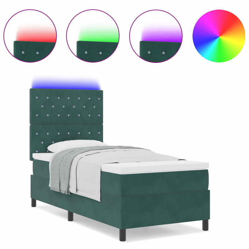 Boxspringbett mit Matratze & LED Dunkelgrün 90x200 cm Samt