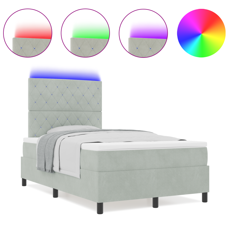 Boxspringbett mit Matratze & LED-Licht Grau 120x190 cm Samt