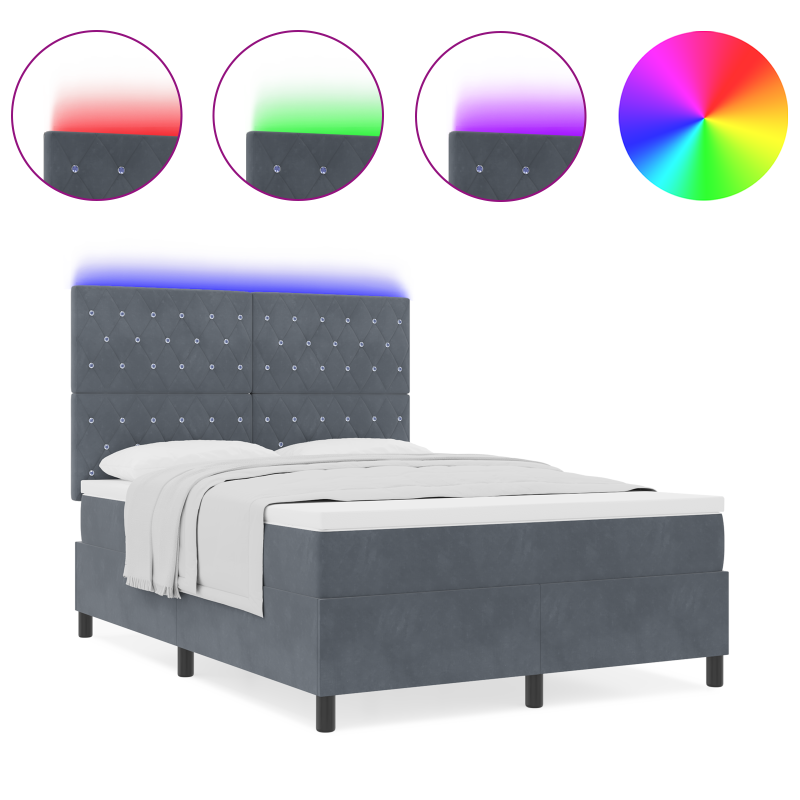 Boxspringbett mit Matratze & LED Dunkelgrau 140x190 cm Samt