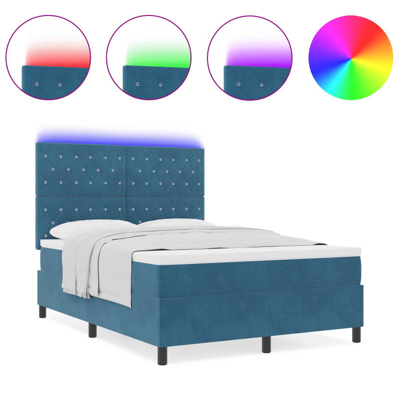 Boxspringbett mit Matratze & LED Dunkelblau 140x190 cm Velvet