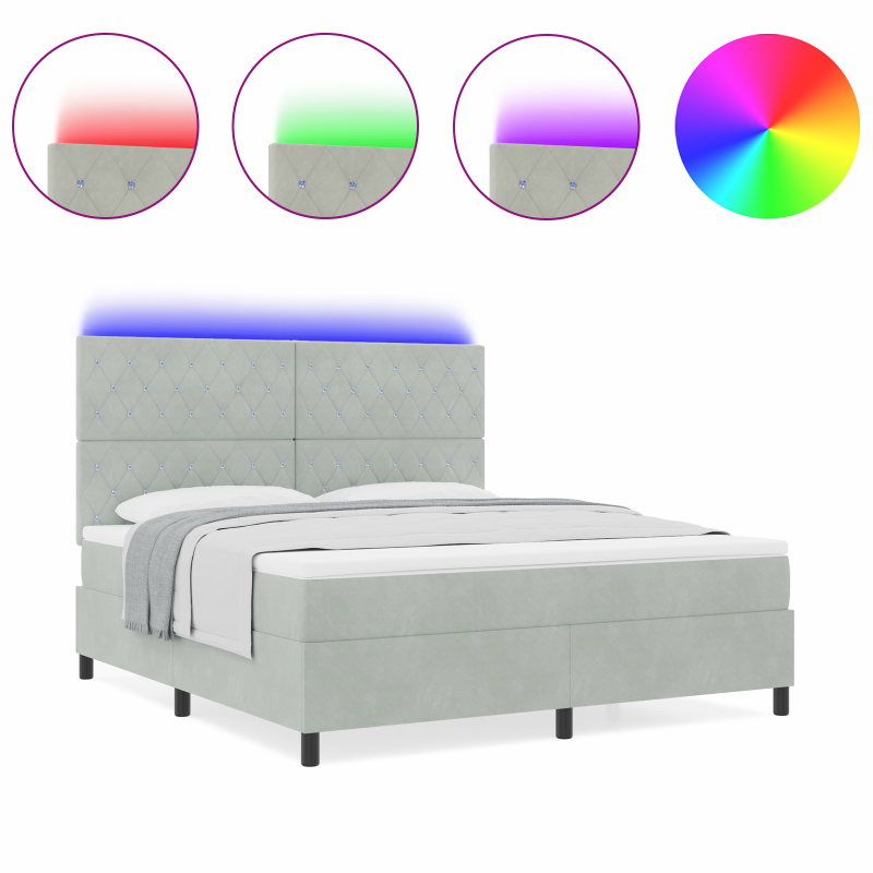 Boxspringbett mit Matratze & LED Licht Grau 180x200 cm Samt