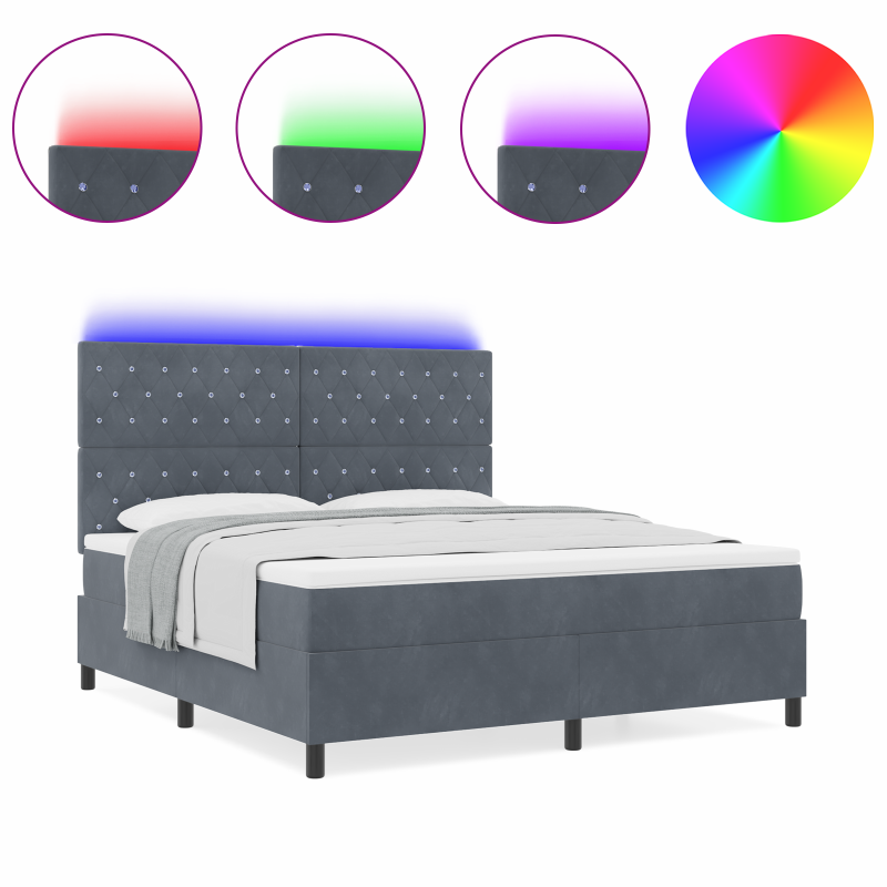 Boxspringbett mit Matratze & LED Dunkelgrau 180x200 cm Samt