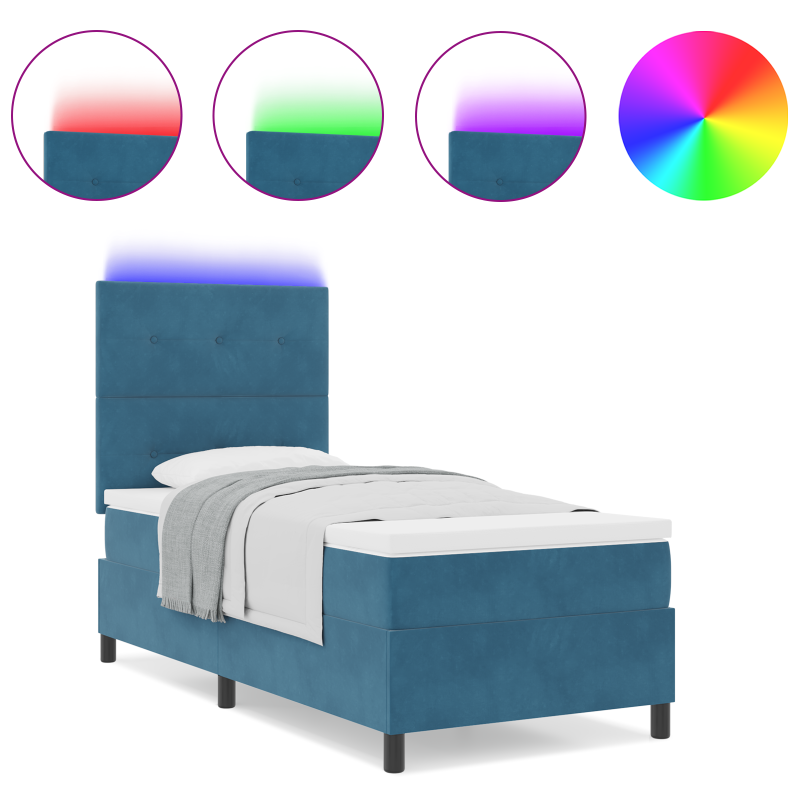 Boxspringbett mit Matratze & LED Dunkelblau 90x190 cm Samt