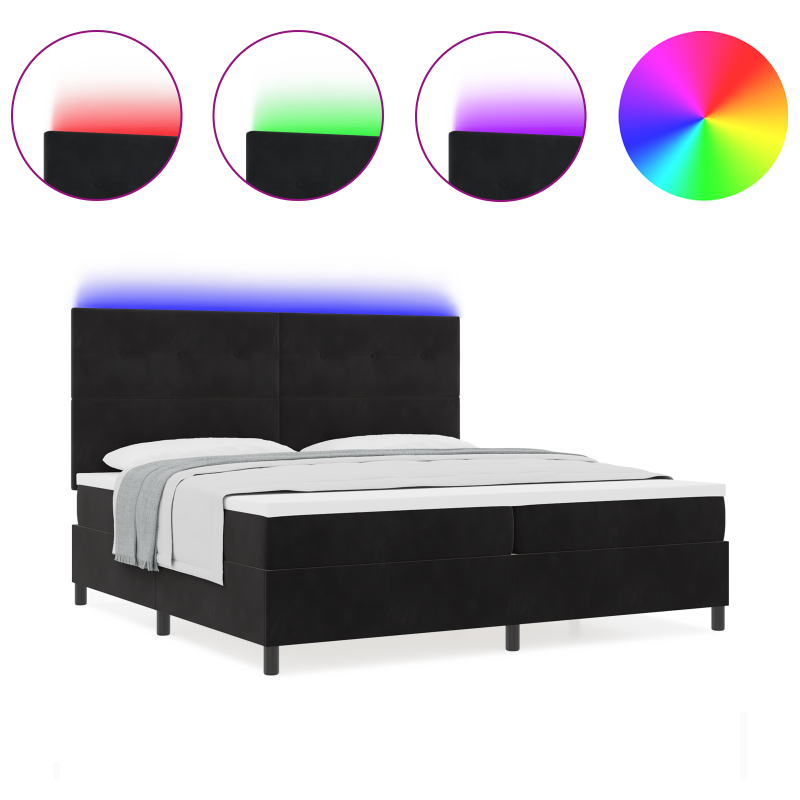 Boxspringbett mit Matratze & LED Schwarz 200x200 cm Samt