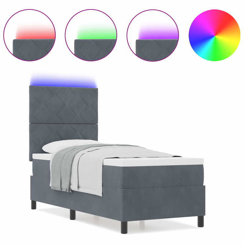 Boxspringbett mit Matratze & LED Dunkelgrau 80x200 cm Samt