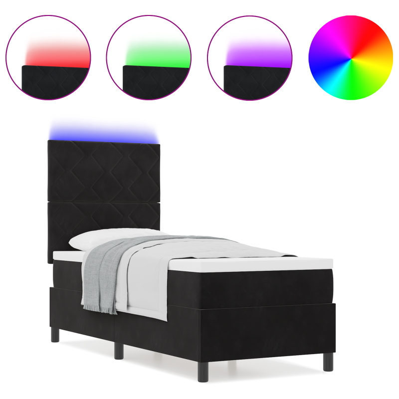 Boxspringbett mit Matratze & LED Schwarz 80x200 cm Velours