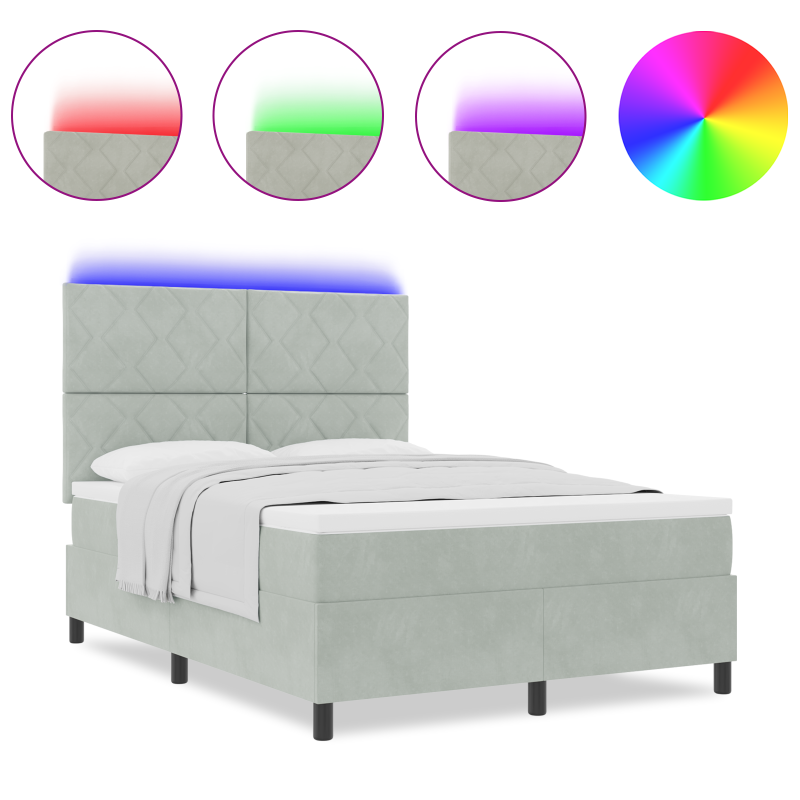 Boxspringbett mit Matratze und LED Licht Grau 140x200 cm Velvet
