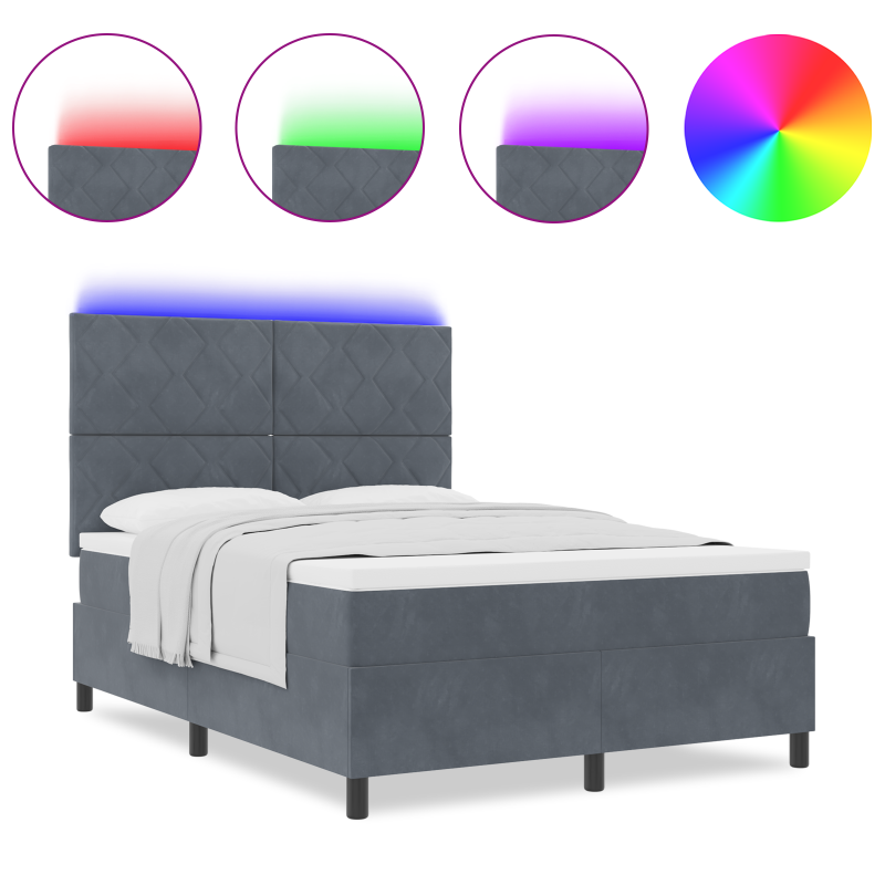 Boxspringbett mit Matratze & LED Dunkelgrau 160x200 cm Samt