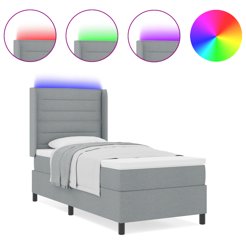 Boxspringbett mit Matratze & LED Licht Grau 100x200 cm Stoff