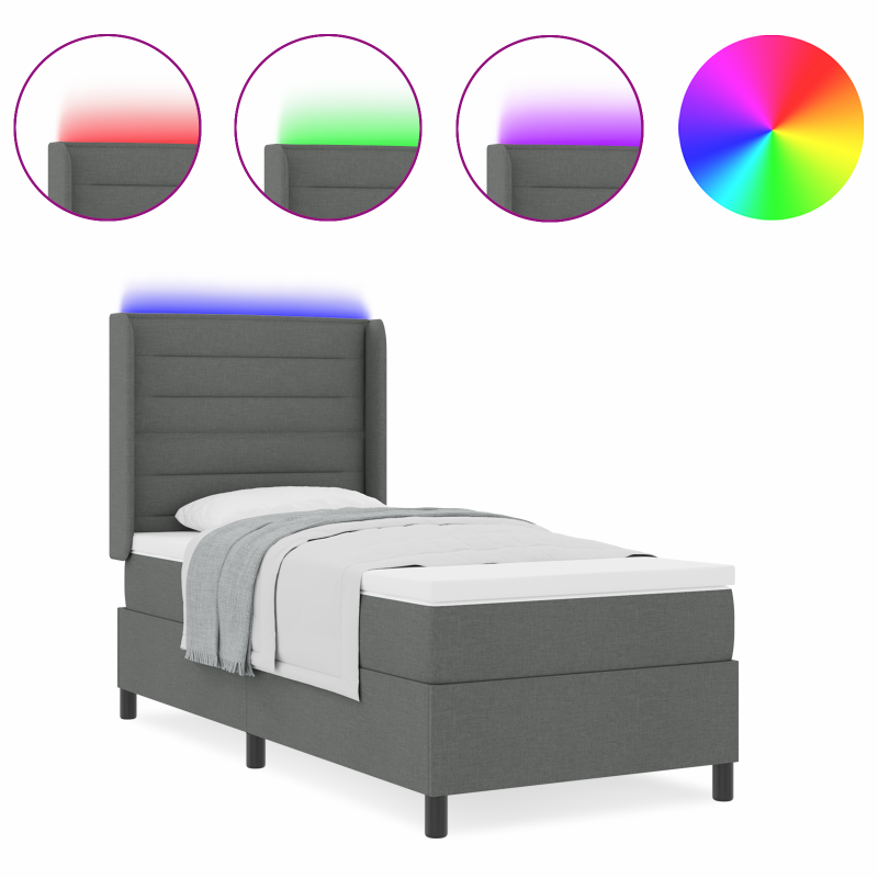 Boxspringbett mit Matratze & LED - Dunkelgrau, 100x200 cm, Stoff
