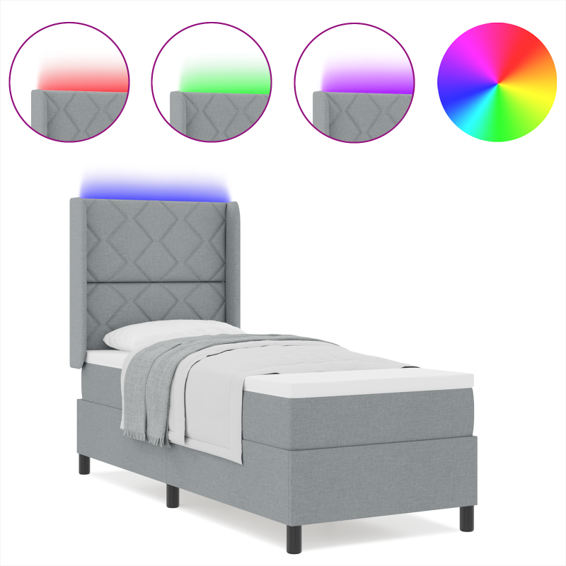 Boxspringbett mit Matratze & LED Licht Grau 90x190 cm Stoff