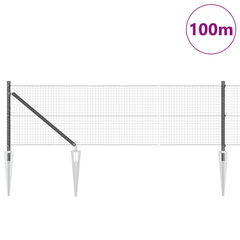 Geschweißter Drahtzaun mit 13 Stachelpfosten Grau 0,8x100 m Stahl