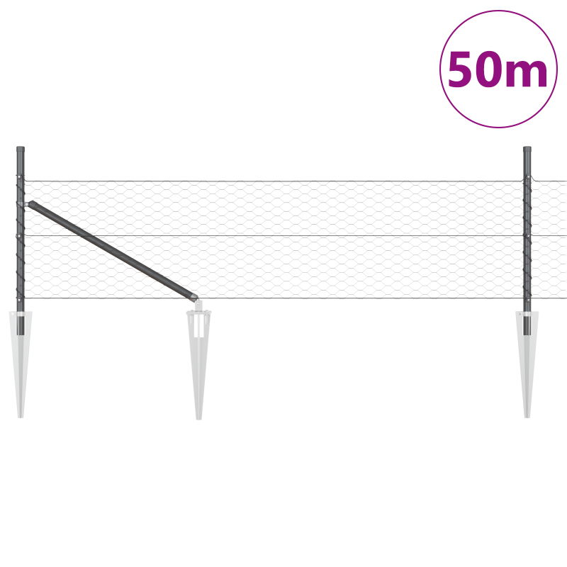 sechseckiger Zaun Grau 0,8x50 m Stahl