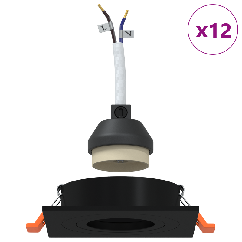Einbau-Spotlights 12 Stück Quadratisch GU10 Schwarz 91x91 mm