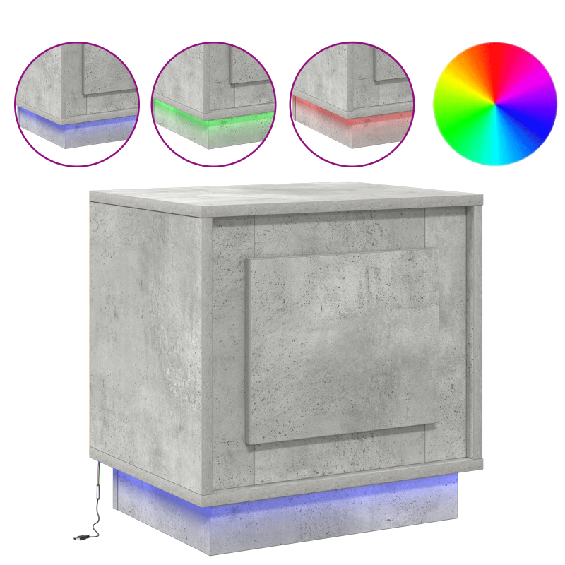 Nachttische mit LED-Lichtern 2 Stück Beton Grau 44x34,5x45 cm