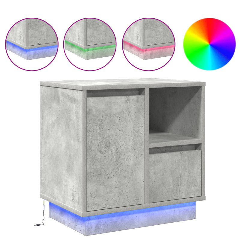 Nachttische mit LED 2 Stück Beton Grau 50x34,5x50 cm