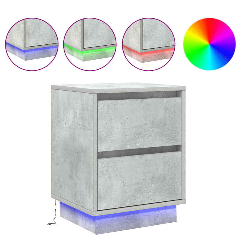 Nachttische mit LED-Lichtern 2 Stück Beton Grau 39x34.5x50 cm