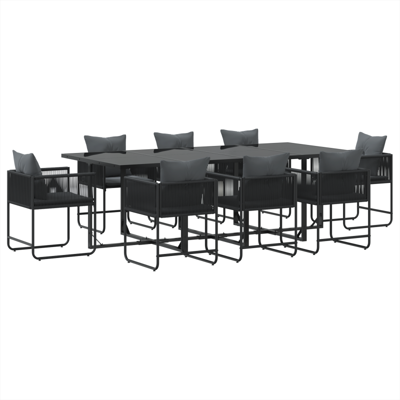 12-teiliges Garten-Dining-Set mit Kissen aus Stahl und Poly-Rattan