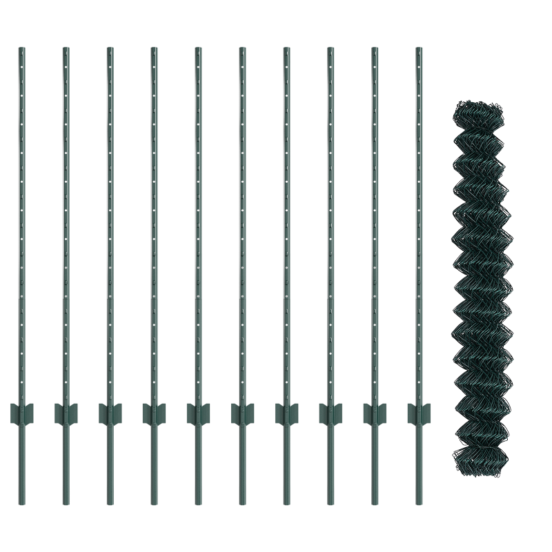 Kettenzaun mit 10 U-Posts Grün 1,2x10 m Stahl