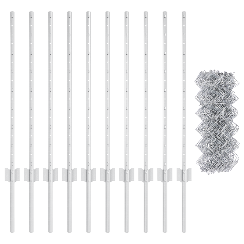 Kettengliedzaun mit 10 U-Posts Silber 0.8x10 m Stahl
