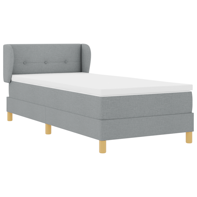 Boxspringbett mit Matratze in Hellgrau, 90x200 cm, Stoff