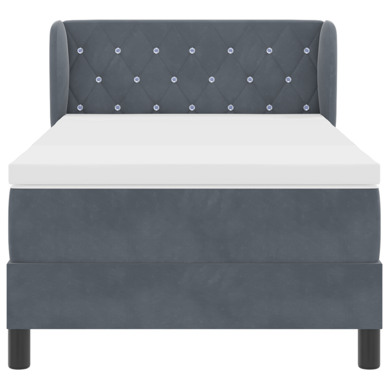 Boxspringbett mit Matratze in Dunkelgrau, 90x200 cm, aus Samt